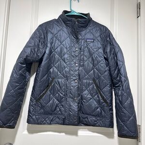 Patagonia navy/ brown back pasture puffer jacket women Sz Medium